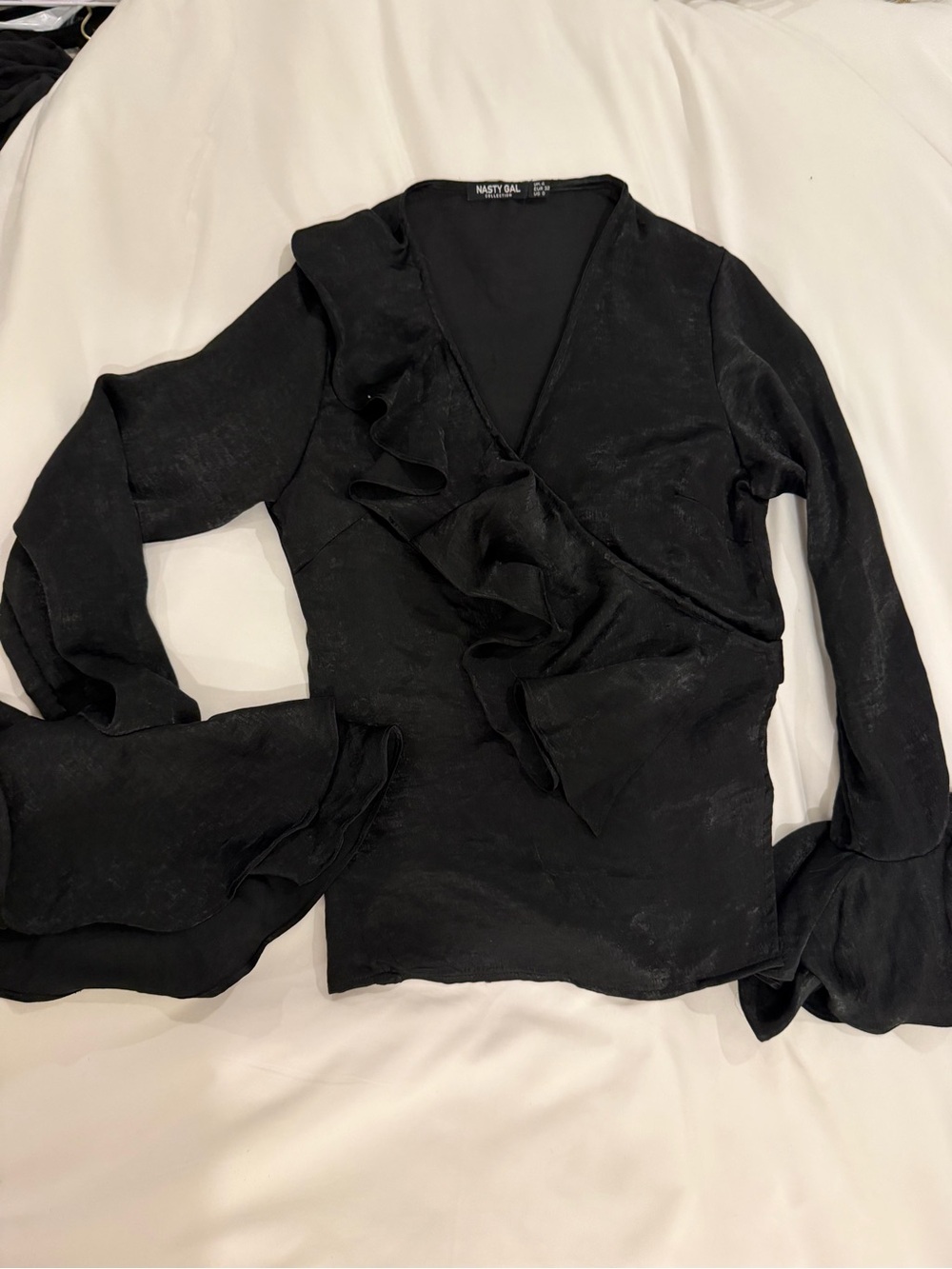 Nasty Gal Black Ruffle Wrap Top